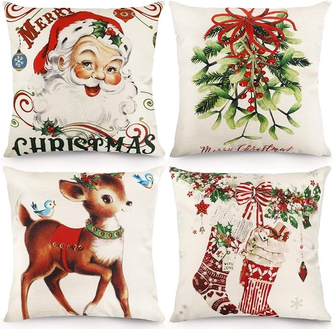 CDWERD Christmas Pillow Covers 18x18 Inches Vintage Farmhouse Christmas Throw Pillowcase Decorati... | Amazon (US)