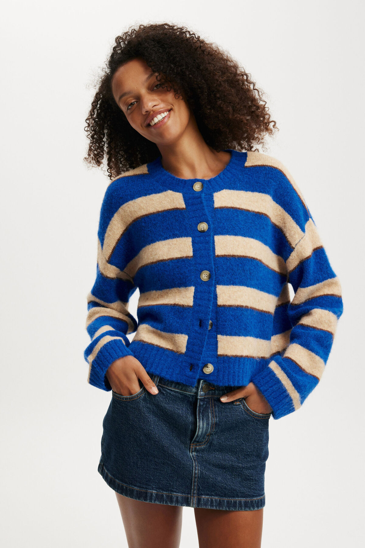 Fluffy Stripe Crew Neck Cardigan | Cotton On (ANZ)