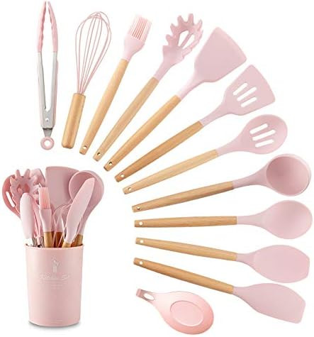 Kitchen Utensils, Silicone and Wood handle Heat-Resistant Non-Stick Cooking Tools Set of 11 with ... | Amazon (CA)