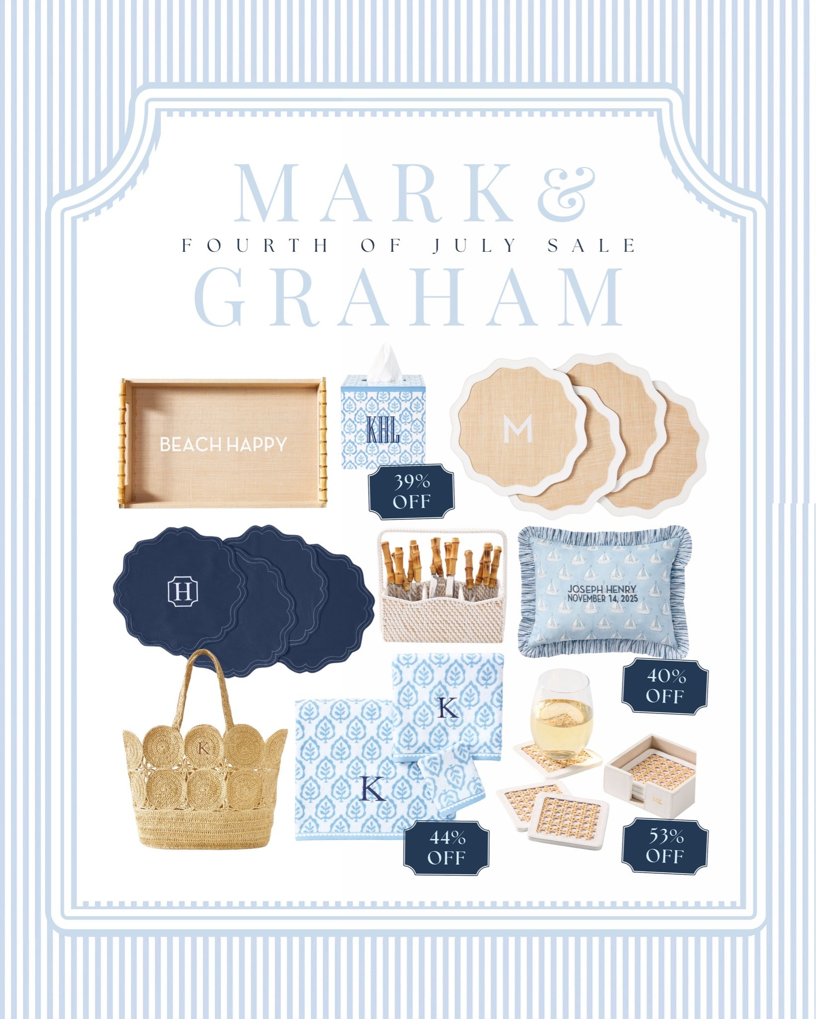 @Mark and Graham Fourth of July Sale Home Decor Favorites!

Mark & Graham’s Fourth of July Sale is one of the best times to save on personalized home decor, entertaining essentials, coastal accessories, and timeless gifts! 🤍✨

If you’ve been eyeing monogrammed trays, acrylic coasters, cocktail accessories, decorative pillows, woven totes, or beautiful hosting pieces, many of my favorites are on sale now. These classic coastal finds make beautiful additions to your home and thoughtful personalized gifts that you’ll use year after year.

#LTKSale #LTKHome #CoastalHome #CoastalDecor #MarkAndGraham #PersonalizedGifts #HostingEssentials #HomeDecor #BlueAndWhiteDecor #Monogram #SummerDecor #Entertaining #CoastalStyle #GiftIdeas #DesignerStyle

#LTKHome #LTKSeasonal #LTKSaleAlert