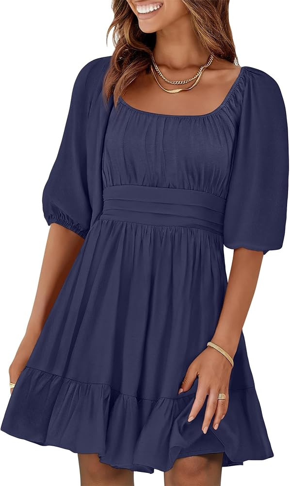 ANRABESS Womens Lantern Short Sleeve Square Neck Mini Dresses | Amazon (US)