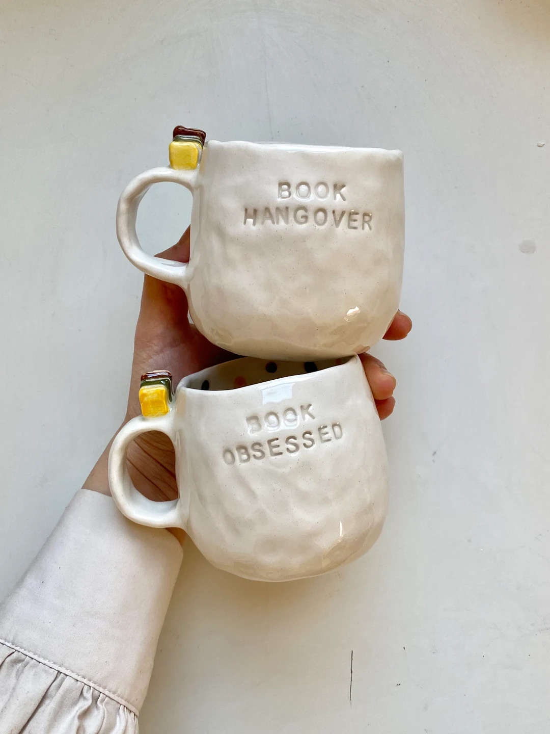 Book Lover Mug Handmade Ceramic Tea Cup, Boho Coffee, Latte, Cappuccino Cup Mug Handpainted Book ... | Etsy (US)