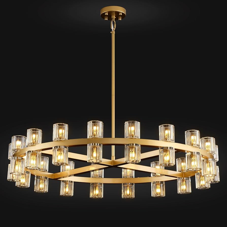Modern 36" Gold Round Chandelier Light Fixture, K9 Crystal Chandeliers for Dining Room, Living Ro... | Amazon (US)