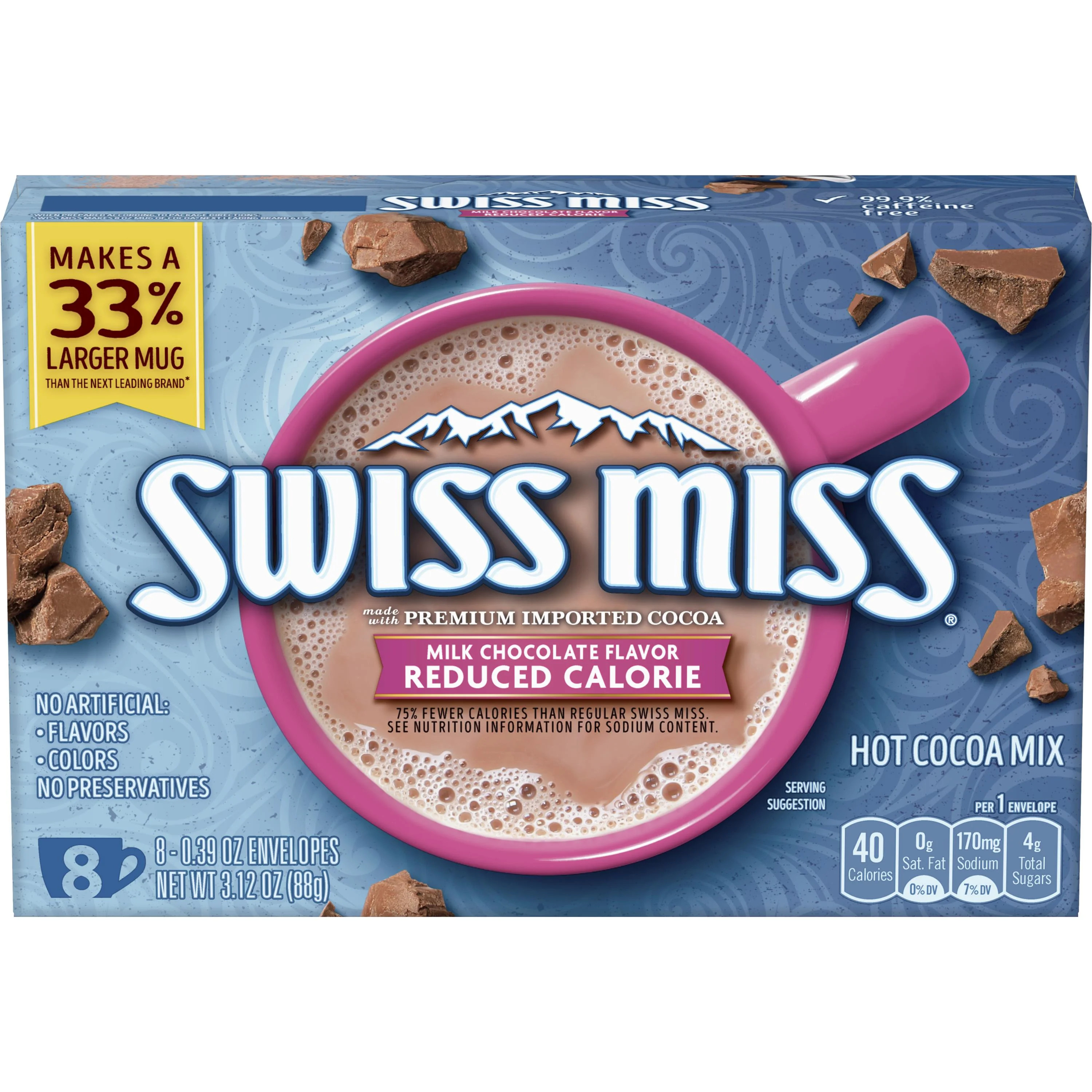Swiss Miss Reduced Calorie Milk Chocolate Flavored Hot Cocoa Mix, 8 Count | Walmart (US)