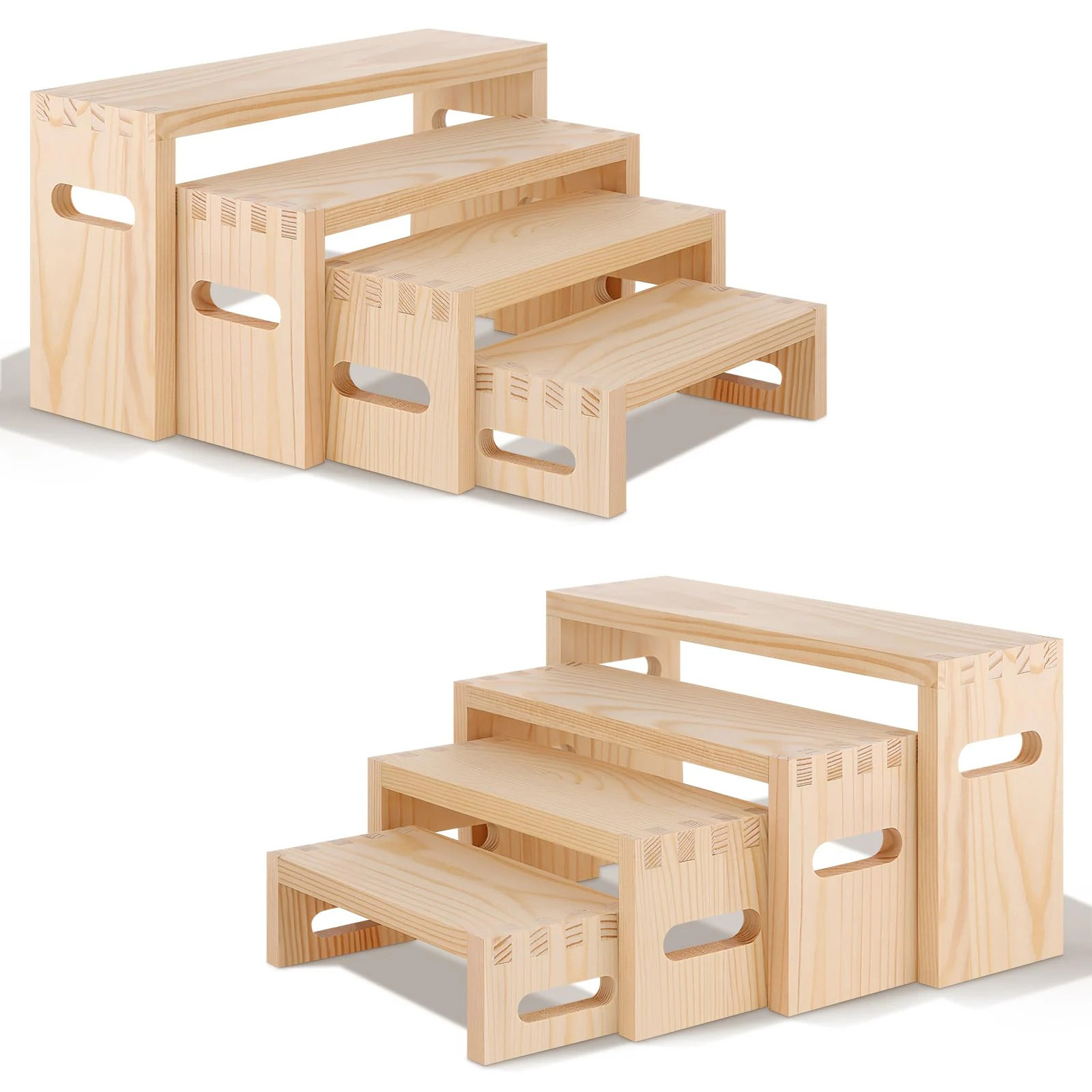 Vrbgify 8 pcs wood risers display stands 4 tier rectangular wooden riser set for table cupcake desserts perfume jewelry collections showcase | Lowe's