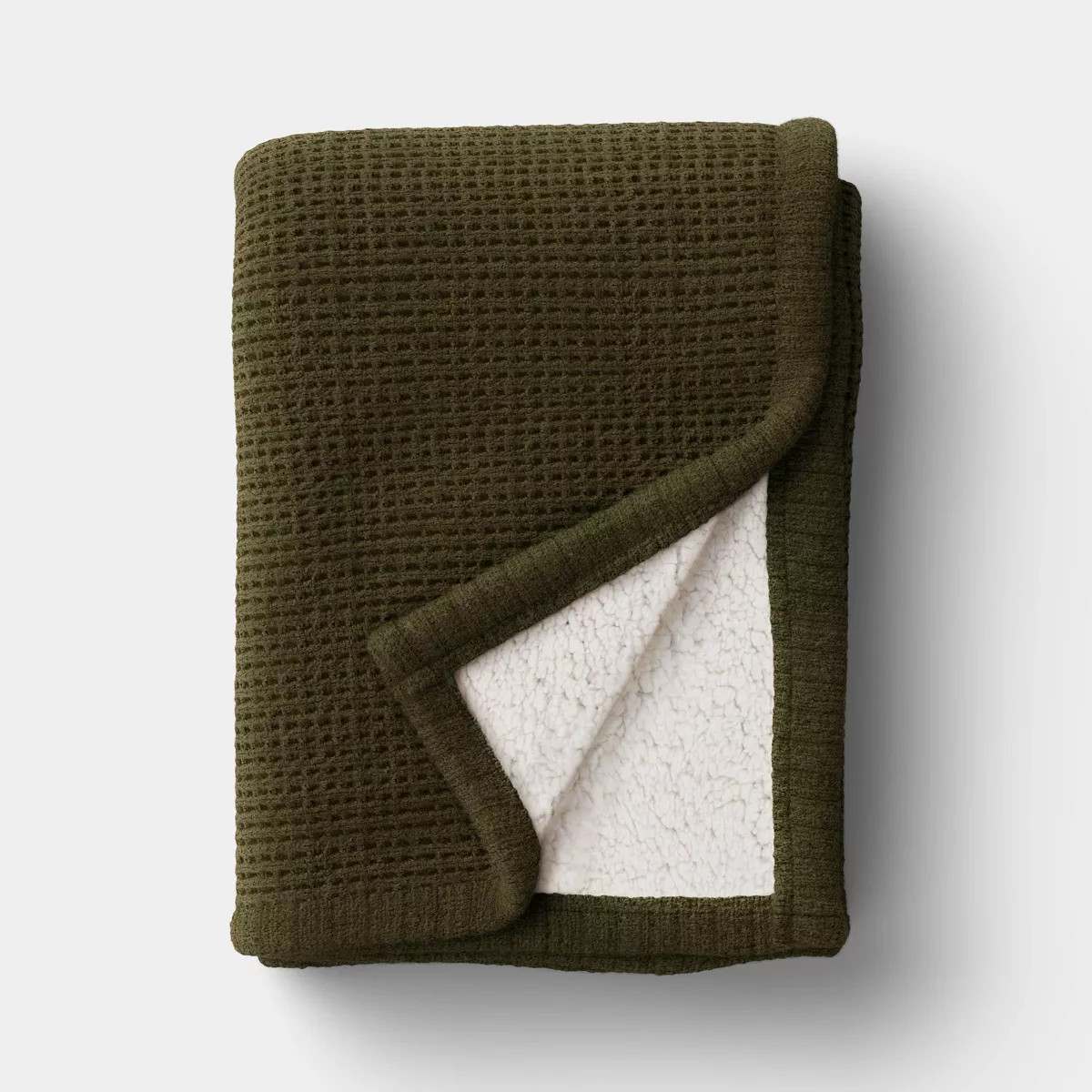 Chenille Knit Throw Blanket with Faux Shearling Reverse Green -Threshold\u2122 | Target