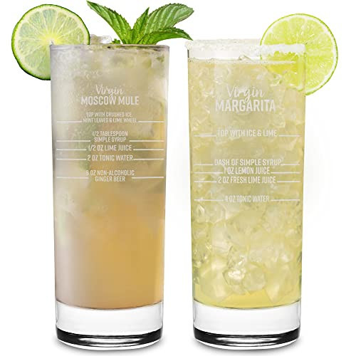 On The Rox Drinks Mocktail Recipe Highball Glasses - 15.75Oz Mocktail Party Drinking Glasses, Set of 2 - Tall Tom Collins, Mixed Drink, Virgin Cocktail Glasses - Glass Cup, Glassware Set | Amazon (US)