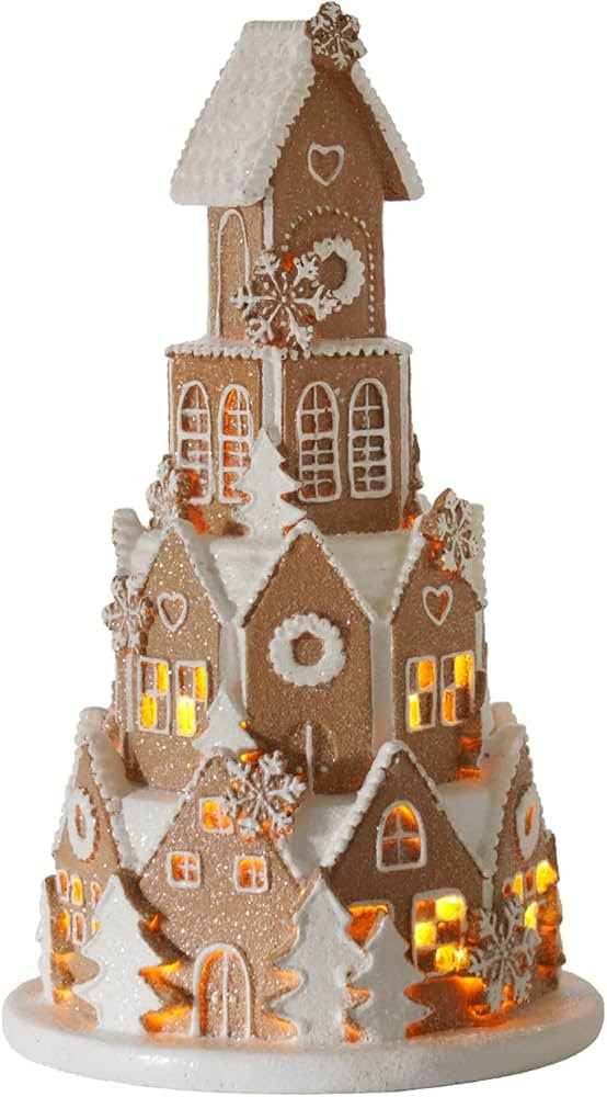 Braxio Indoor Christmas Decorations Resin Gingerbread House with LED Light - Traditional Cottage ... | Amazon (US)