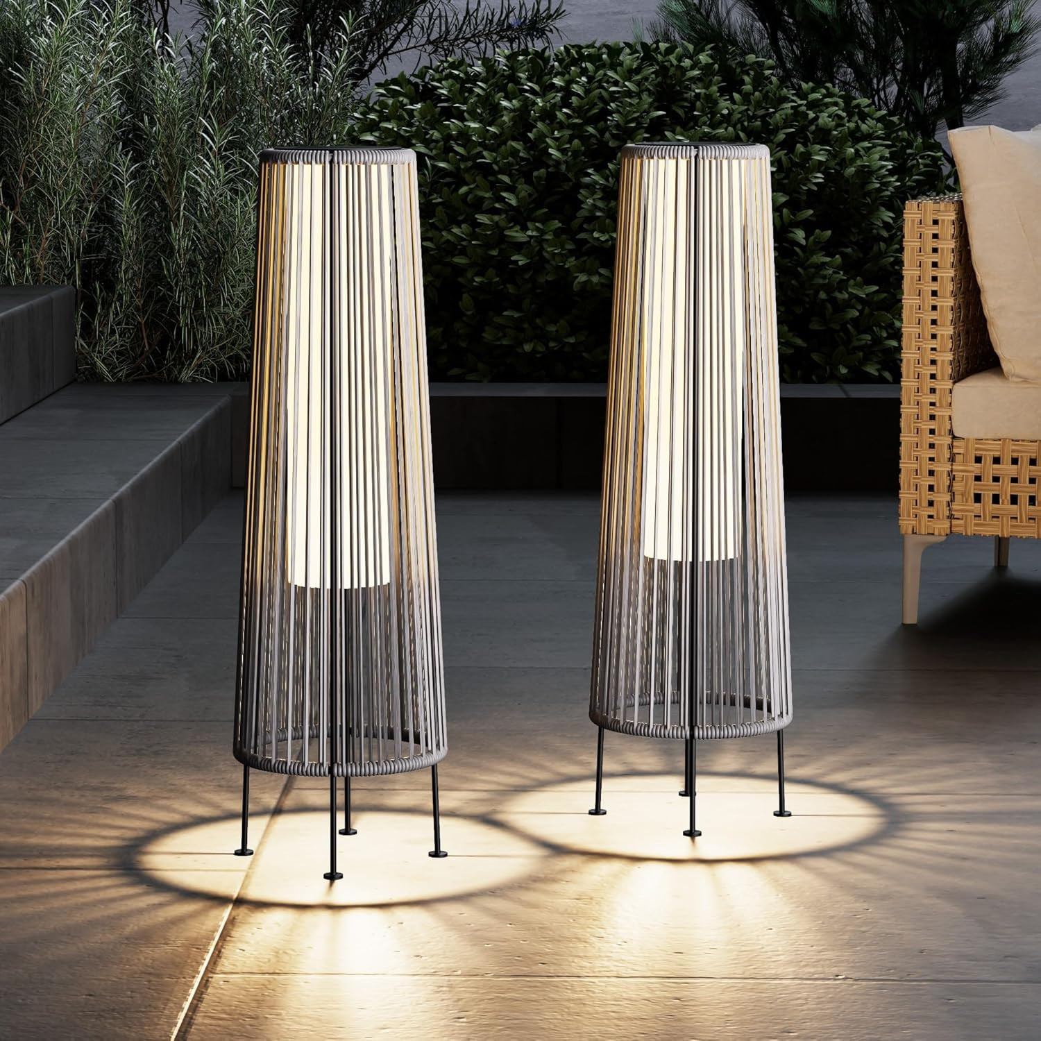 Grand patio Outdoor Floor Solar Light 2-Pack, Wicker Solar Patio Lamp Waterproof Outside Deck Lam... | Amazon (US)