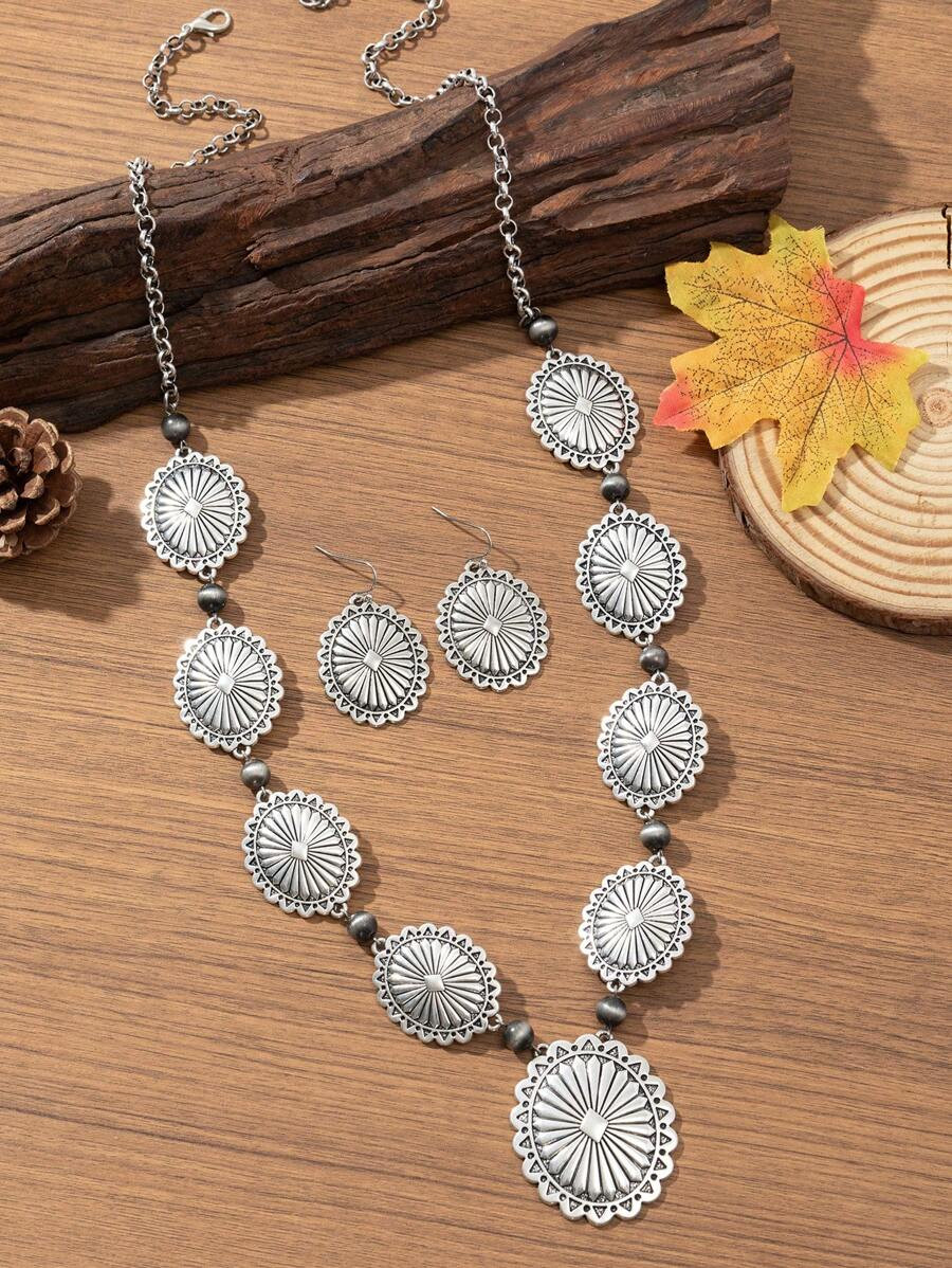 Boho Western Style Vintage Personalized Floral Rim Matte Carved Zinc Alloy Handmade Bent Needle S... | SHEIN