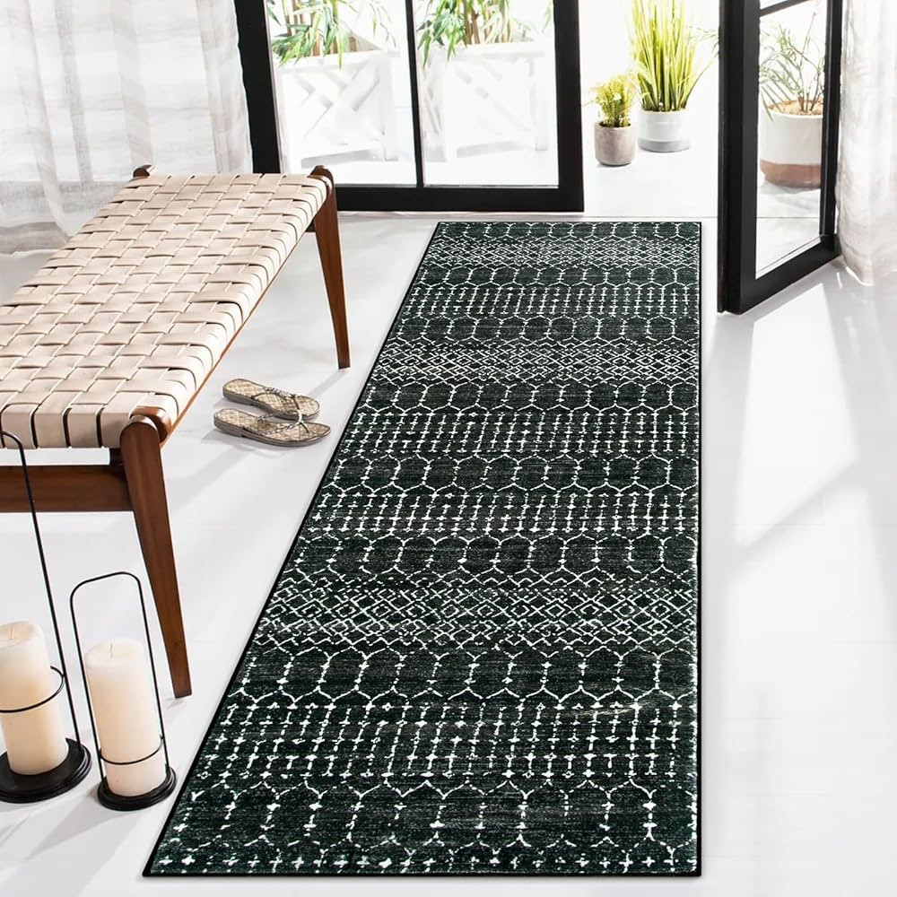 Lahome Moroccan 2x6 Black Runner Rug Non-Slip, Kitchen Rug Runner Washable Non-Skid Hallway, Geom... | Amazon (US)