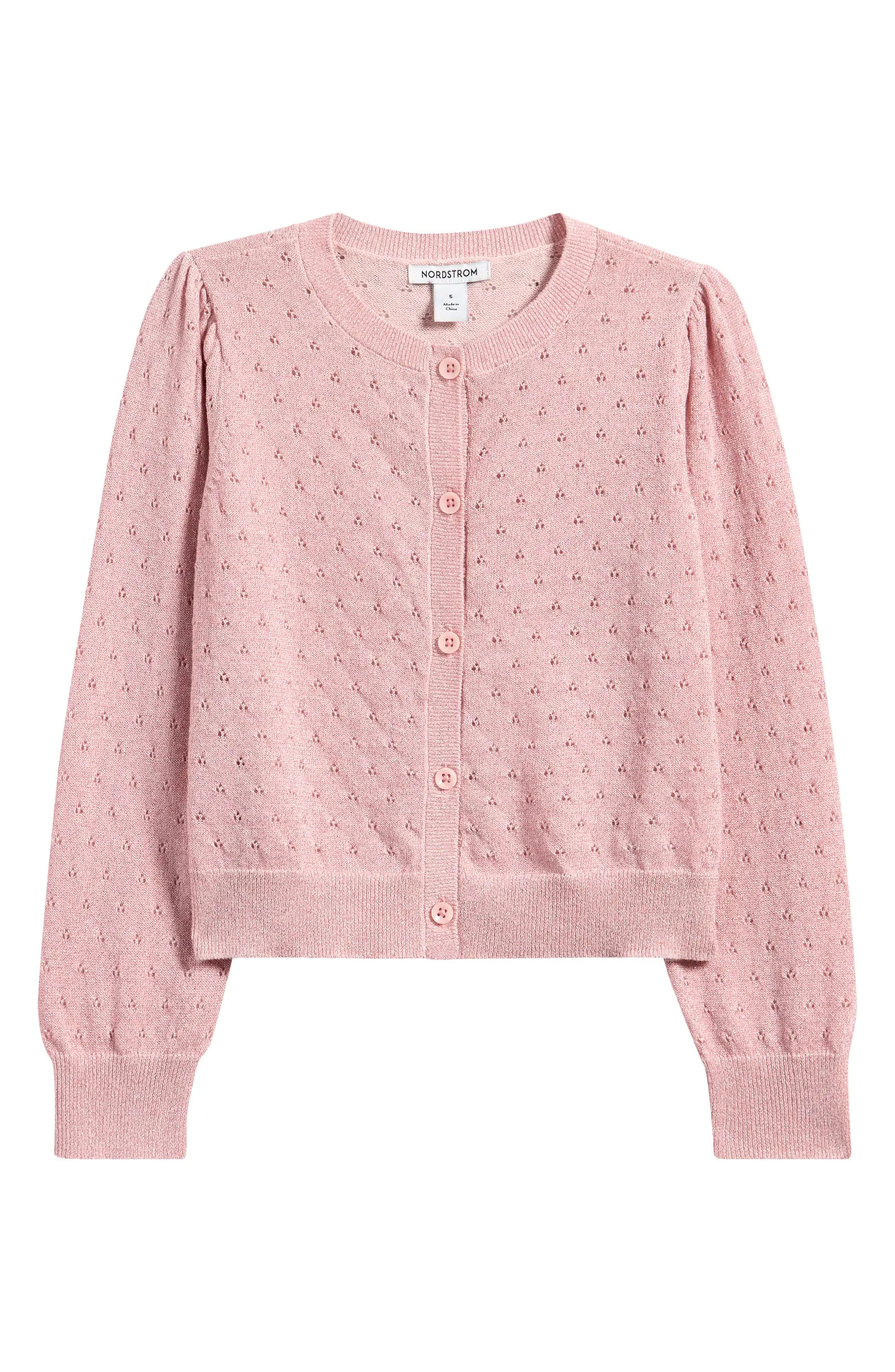 Kids' Pointelle Sparkle Cardigan | Nordstrom