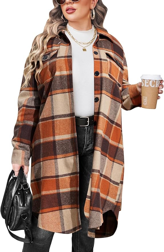IN'VOLAND Donne Plus Size Flanella Plaid Camicie Manica Lunga Lounge Risvolto Fidanzato Bottone T... | Amazon (IT)