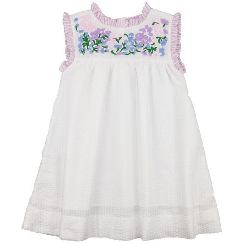 Lavender And White Seersucker Embroidered Fiesta Dress | Cecil and Lou