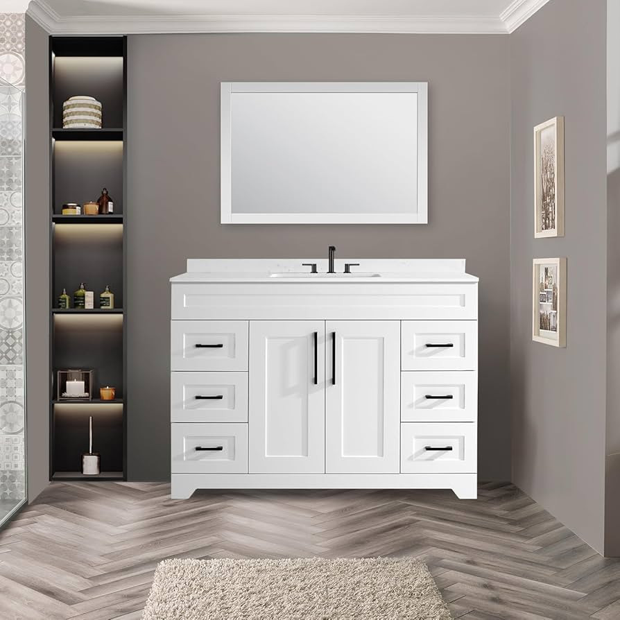 48" Luxurious Bathroom Vanity with White Stone Countertop and Rectangle Sink and Back Splash,2 So... | Amazon (US)