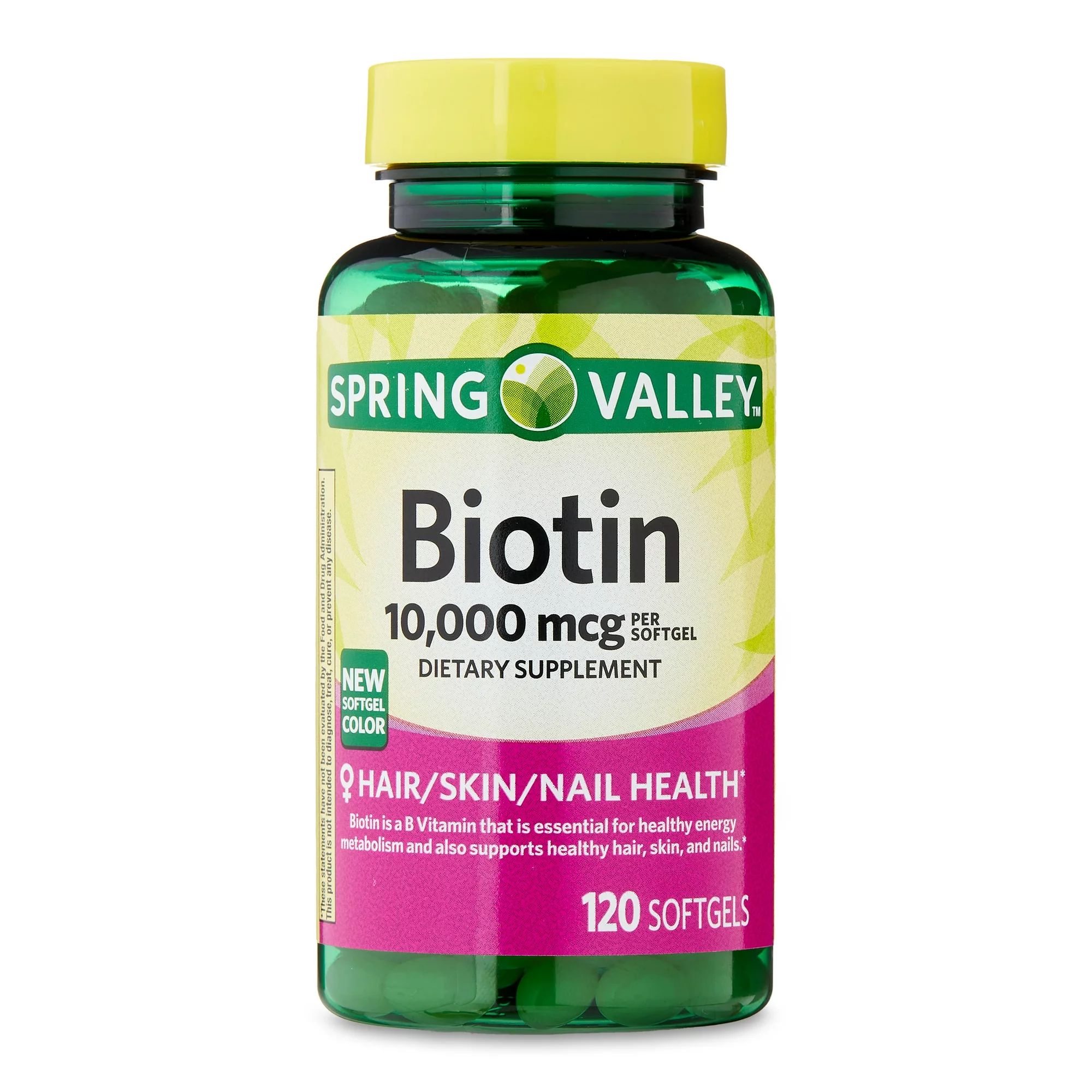 Spring Valley Biotin Hair/Skin/Nails Health Dietary Supplement Softgels, 10,000 mcg, 120 Count | Walmart (US)