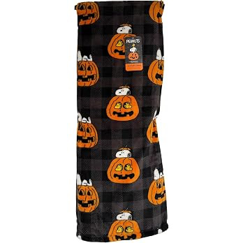 Peanuts Halloween Throw Blanket Velvetloft Black/Gray Plaid with Pumpkins 60"x70" | Amazon (US)