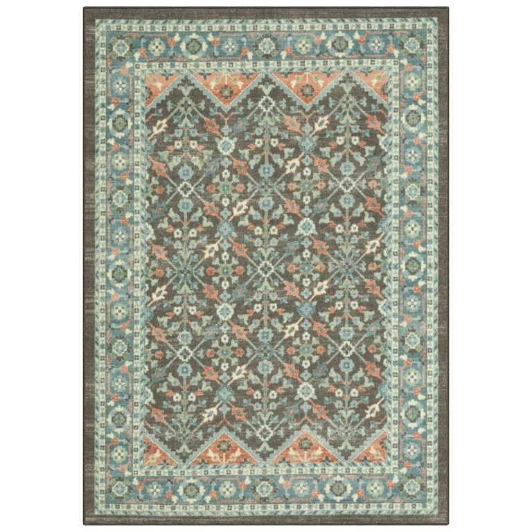 Mainstays Persian Border Medallion Loop Print Gray Aqua Indoor Area Rug, 5' x 7' | Walmart (US)