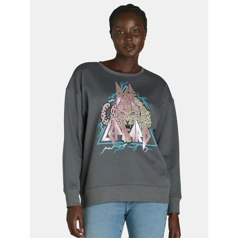 Time and Tru Women's Def Leppard Graphic Pullover Sweatshirt, Sizes S-XXXL - Walmart.com | Walmart (US)