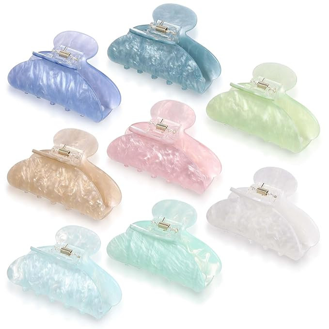8 Pcs Large Acrylic Hair Claw Clips for Women Non slip Strong Hold Clamps for Thick and Thin Hair... | Amazon (US)