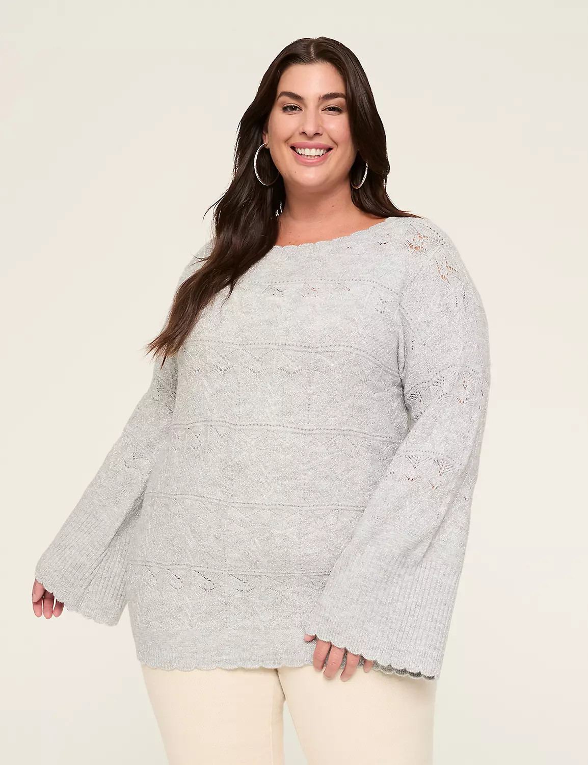 Lurex Pointelle Stitch Boatneck Sweater | Lane Bryant (US)
