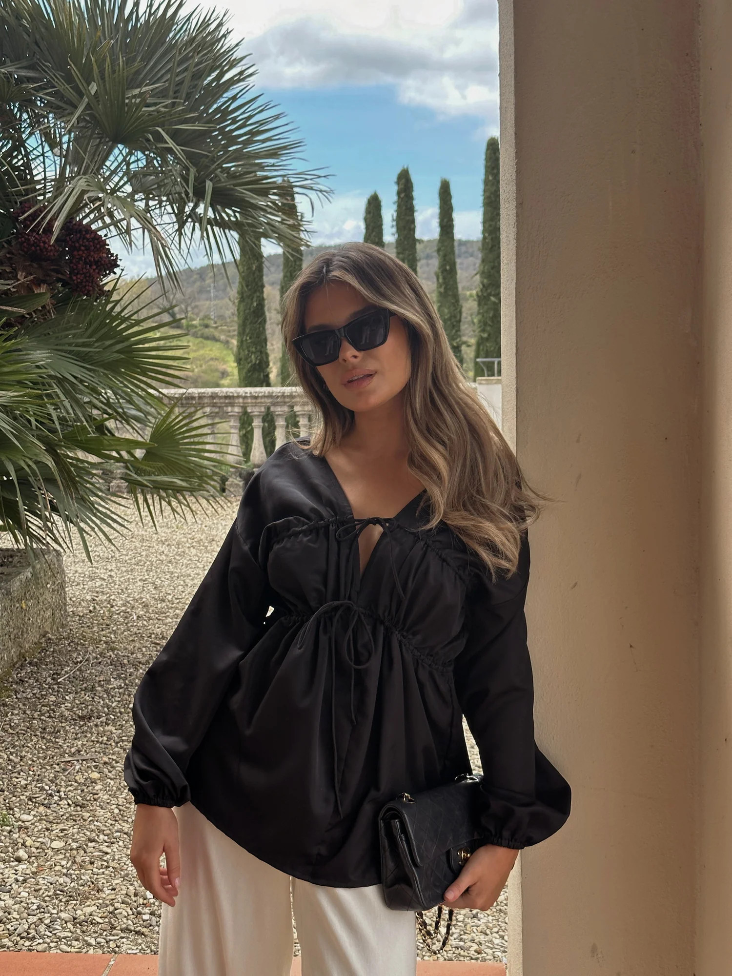 Ottilie Tie Top - Black | Pretty Lavish (UK)