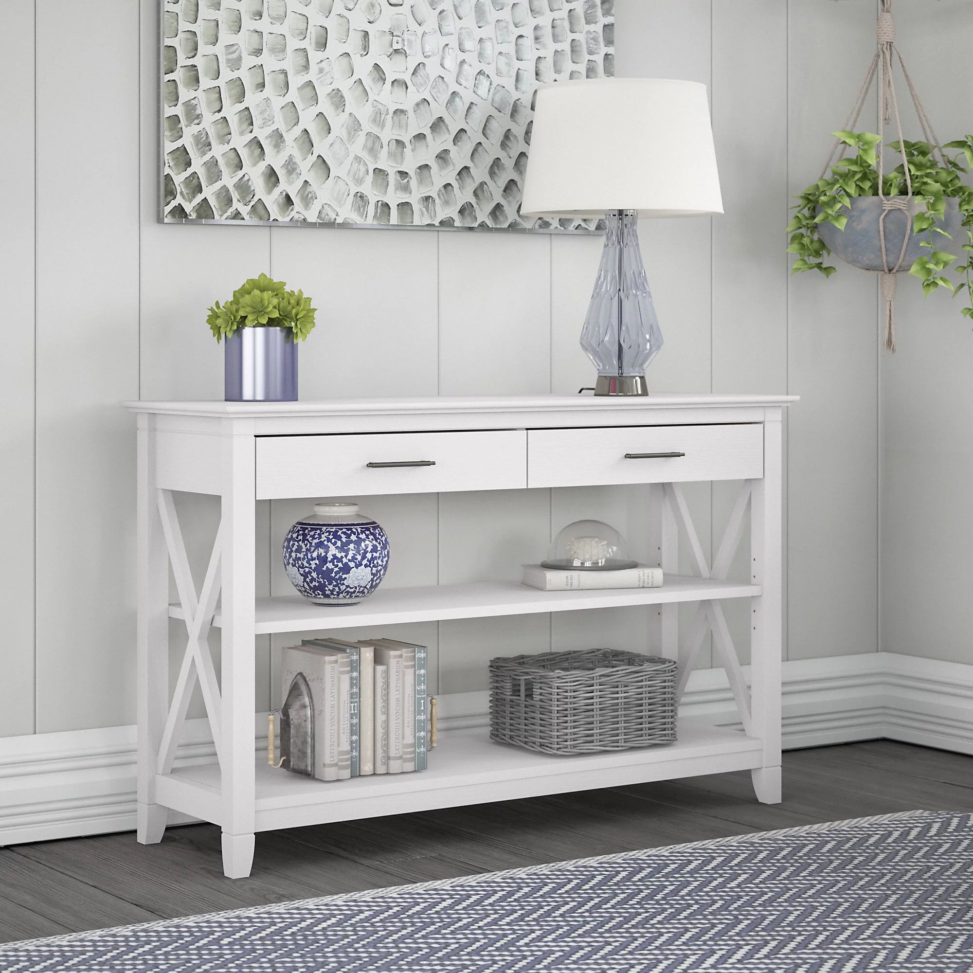 Bush Furniture Key West Console Table with Drawers and Shelves in Pure White Oak - Walmart.com | Walmart (US)