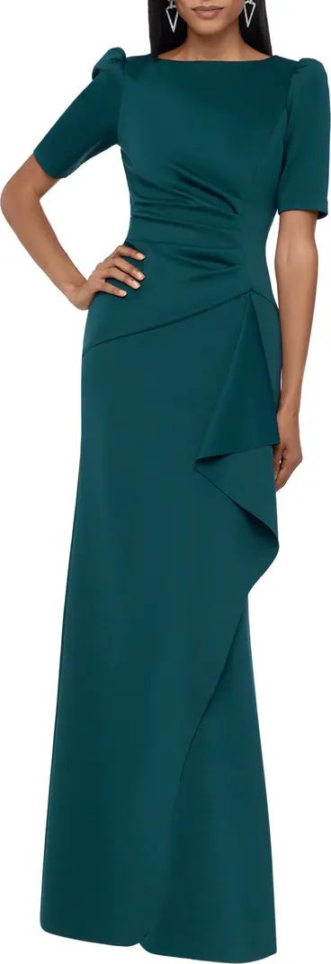 Side Ruched Ruffle Details Scuba Crepe Gown | Nordstrom
