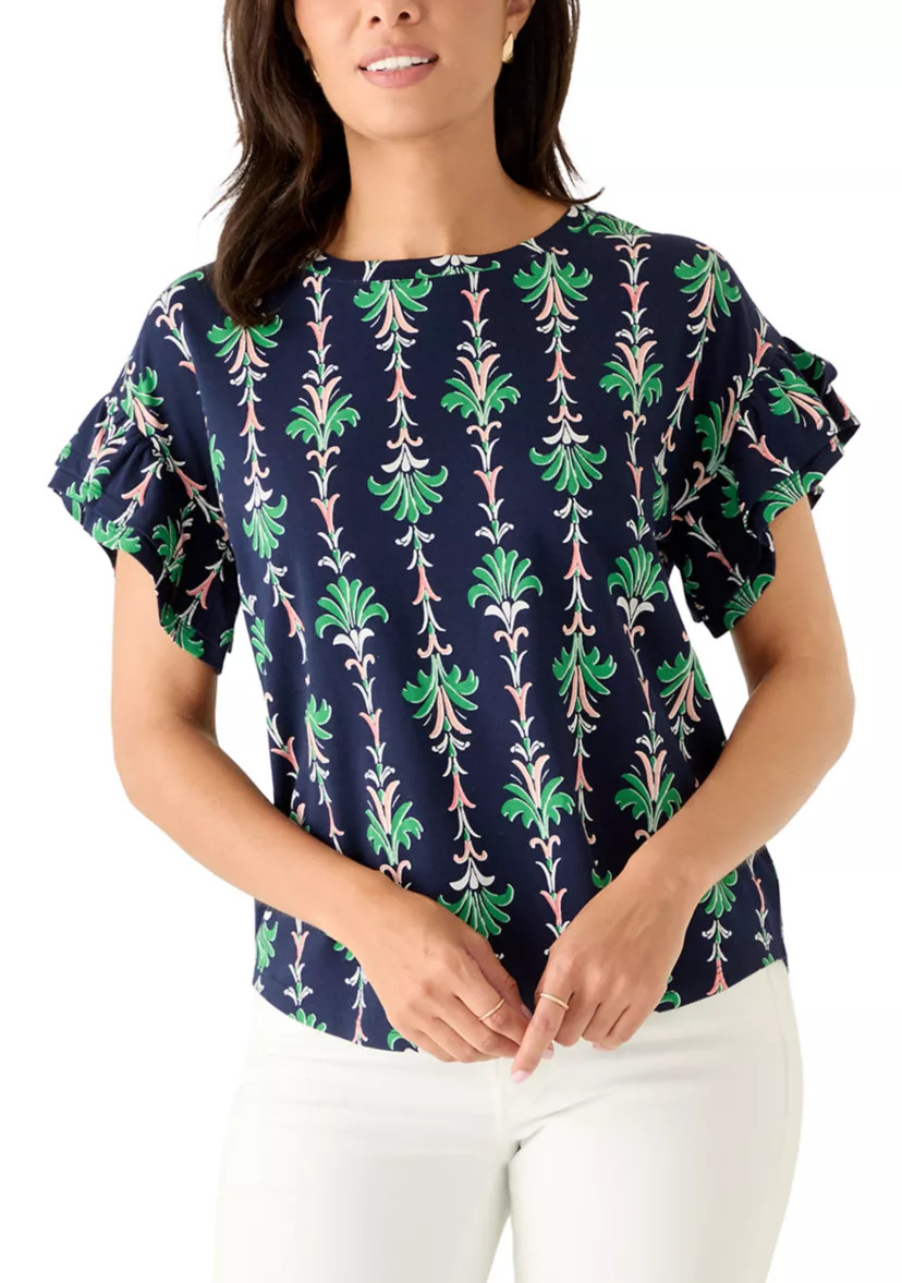 Women's Short Sleeve Ruffle Printed T-Shirt | Belk