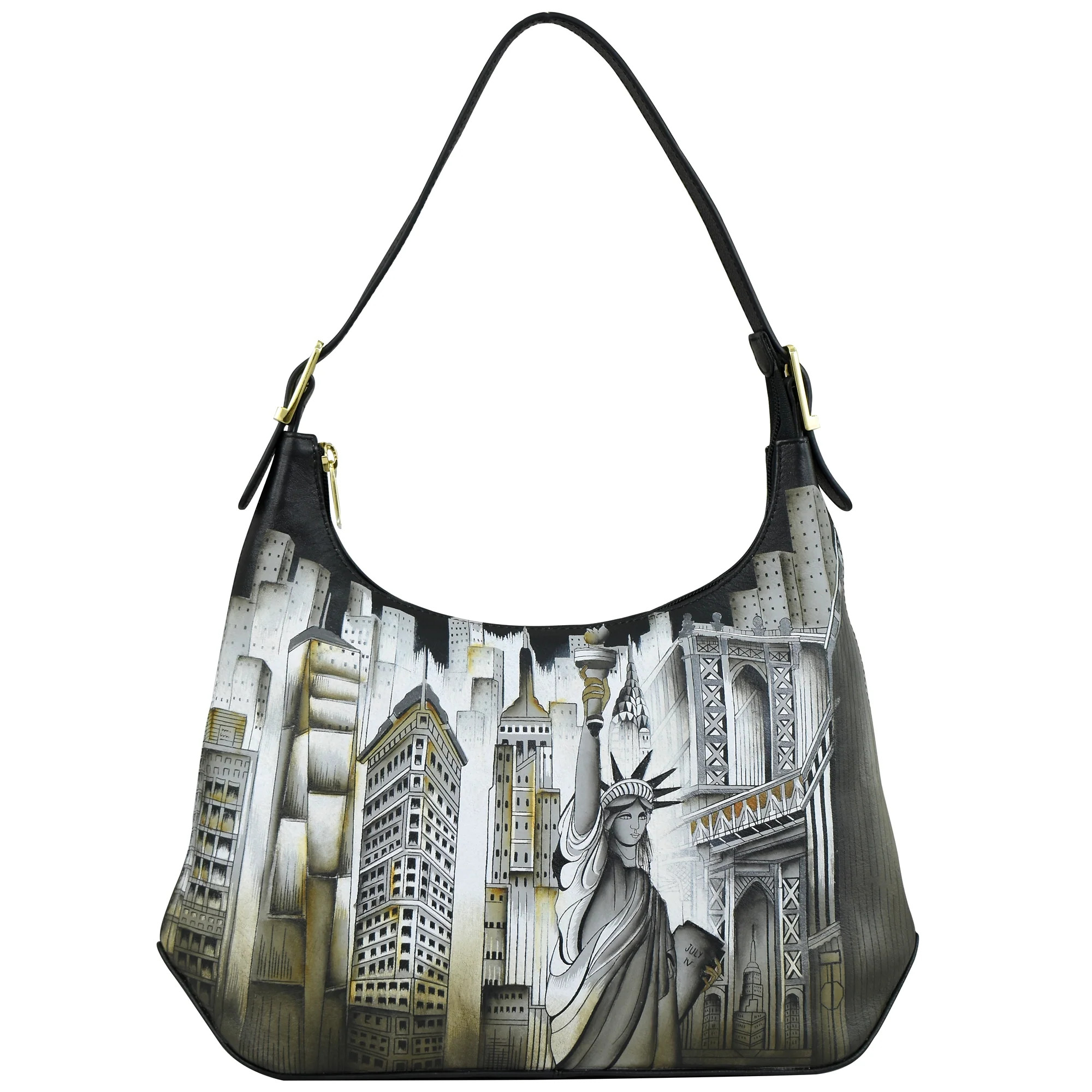 Buy City of Dreams Hand Painted Leather Slim Shoulder Hobo - 714 – Anuschka Leather | Anuschka 