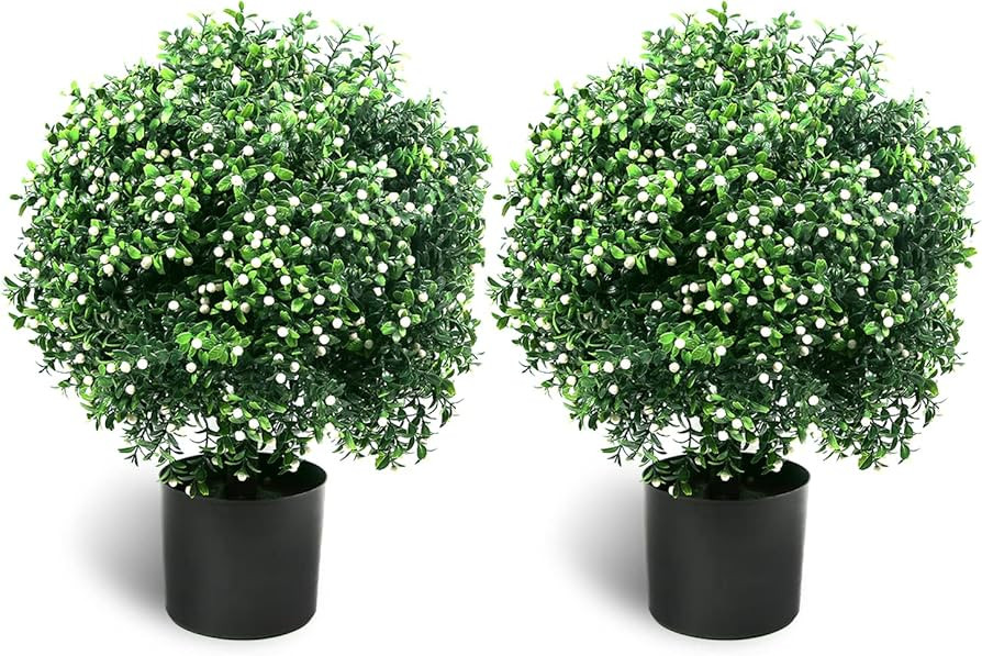 Sunnyglade 21.6” Tall Artificial Jasmine Topiary Ball Tree Set of 2 Pack Potted Bushes UV Resis... | Amazon (US)