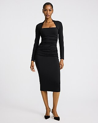 Body Contour High Compression Square Neck Ruched Midi Dress | Express