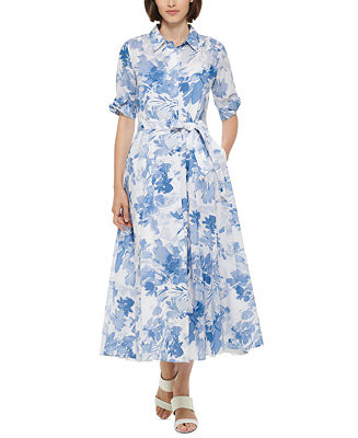 Calvin Klein Women's Cotton Tie-Waist Shirtdress - Macy's | Macy's