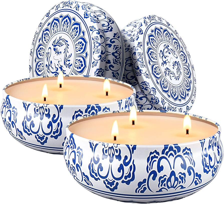 4 x 13.5 Ounce Large Citronella Candles Outdoor and Indoor, 3-Wick Scented Candle Soy Wax Portabl... | Amazon (US)