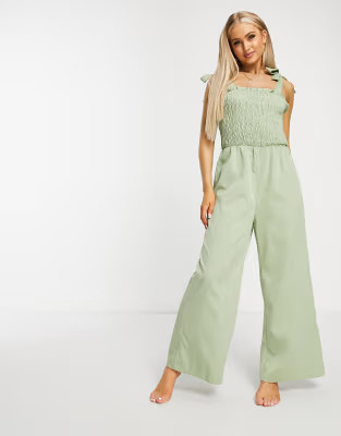 Fashion Union Cecily beach jumpsuit in khaki | ASOS (Global)