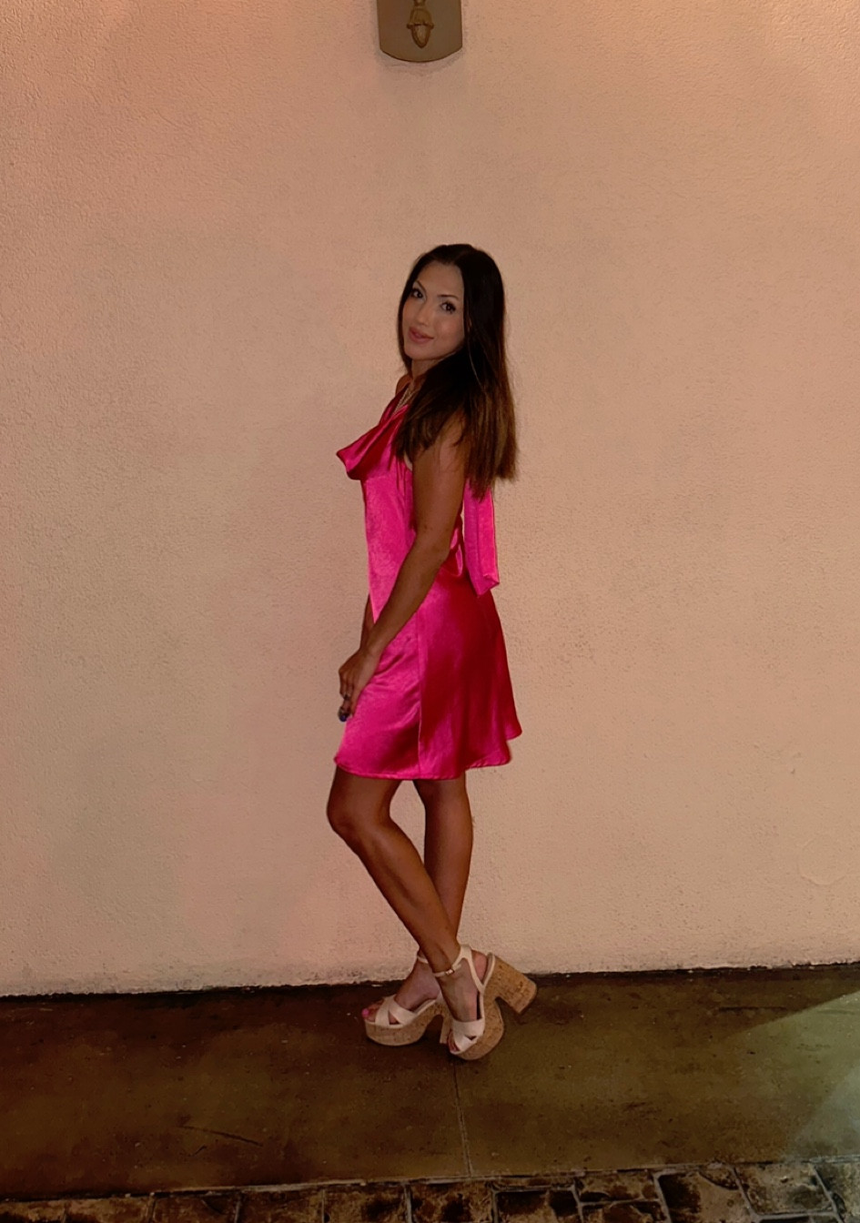 Love this chic dress that can be dressed up or down. I wore this in Vegas at a family dinner & it was complete hit! Halter top with a tie at the neck calls for an elegant look. I styled this with a chunky necklace & some of my favorite wedges (which are now on clearance!) I am wearing a size small, but could have sized down to an XS. This dress is now offered in navy & black, perfect for the fall/winter seasons. 💗

#LTKparties #LTKshoecrush #LTKfindsunder100