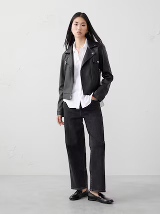 Vegan Leather Cropped Moto Jacket | Banana Republic Factory