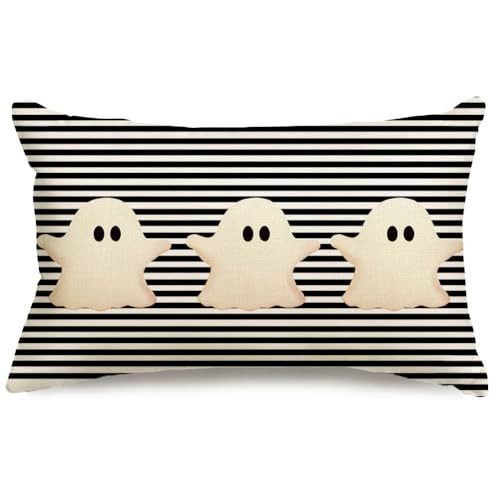 ARGOOFG Halloween Pillow Covers 12x20 White Ghost Decor Black Stripe Pillow Covers Happy Halloween Outdoor Lumbar Pillow Covers Halloween Decorations for Sofa Chair Bed, XT-AHAA24001 | Amazon (US)