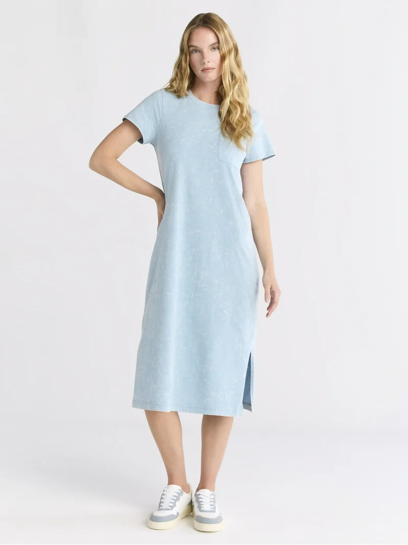 Time and Tru Women's Midi T-Shirt Dress with Short Sleeves, Sizes XS-XXXL | Walmart (US)