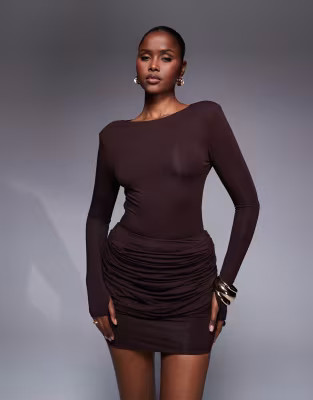Wanderdoll Ashtin second skin high neck long sleeve top, slash neck bodysuit, mini and maxi skirt... | ASOS (Global)