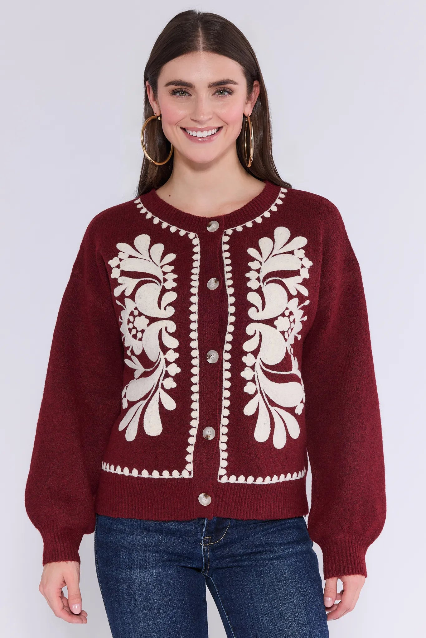 Josie Burgundy Embroidered Cardigan | Avara