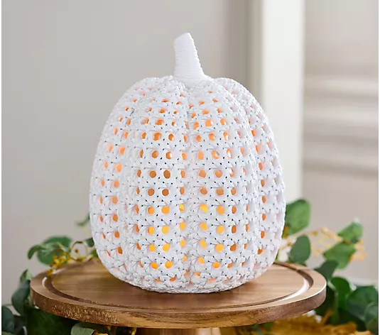 9.75" Illuminated Woven Design Pumpkin by Valerie | QVC