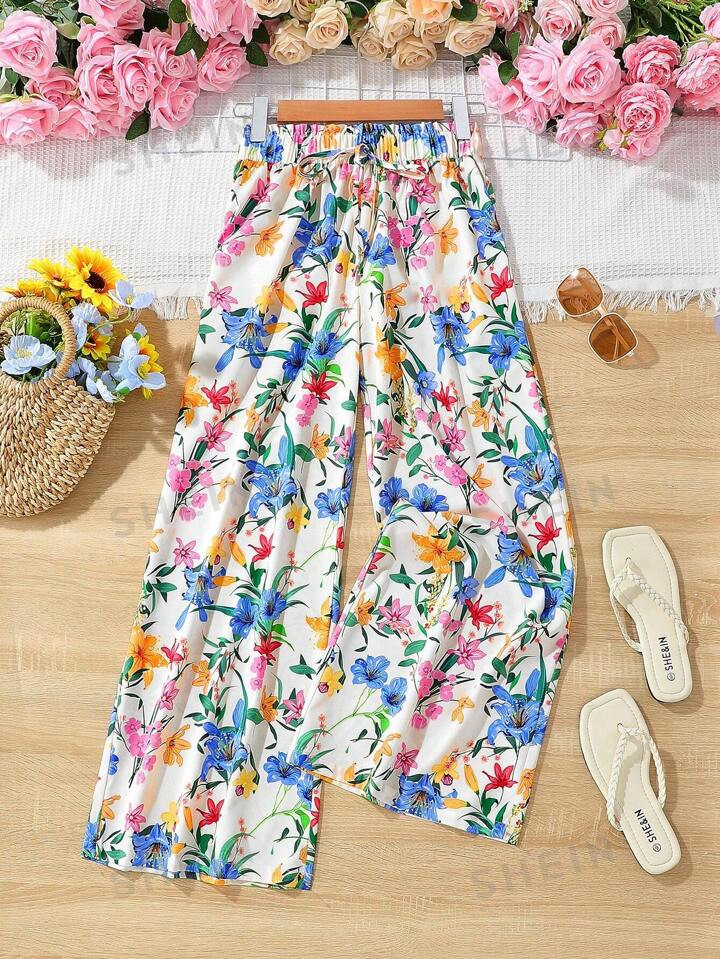 SHEIN VCAY Vacation Floral Pattern High Waist Wide Leg Women'S Pants | SHEIN USA | SHEIN