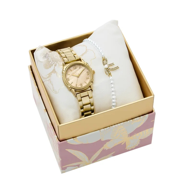 Folio Women’s 2pc Watch & Bracelet Set; 26.5mm Round Case, Metal Bracelet, Gold, FMDAL1228 | Walmart (US)