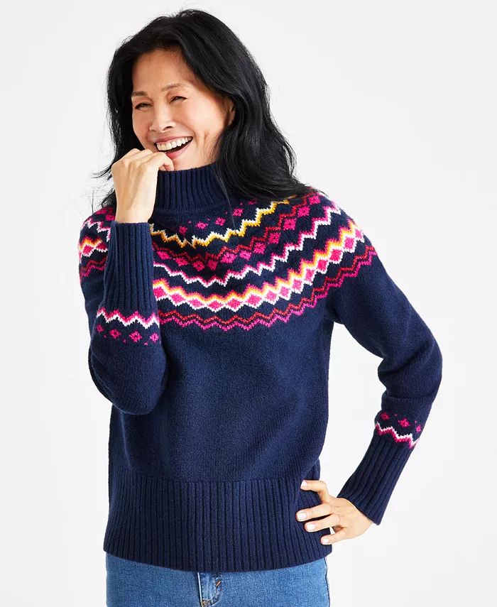 Women's Fair Isle Mock-Neck Sweater, Created for Macy's | Macy's