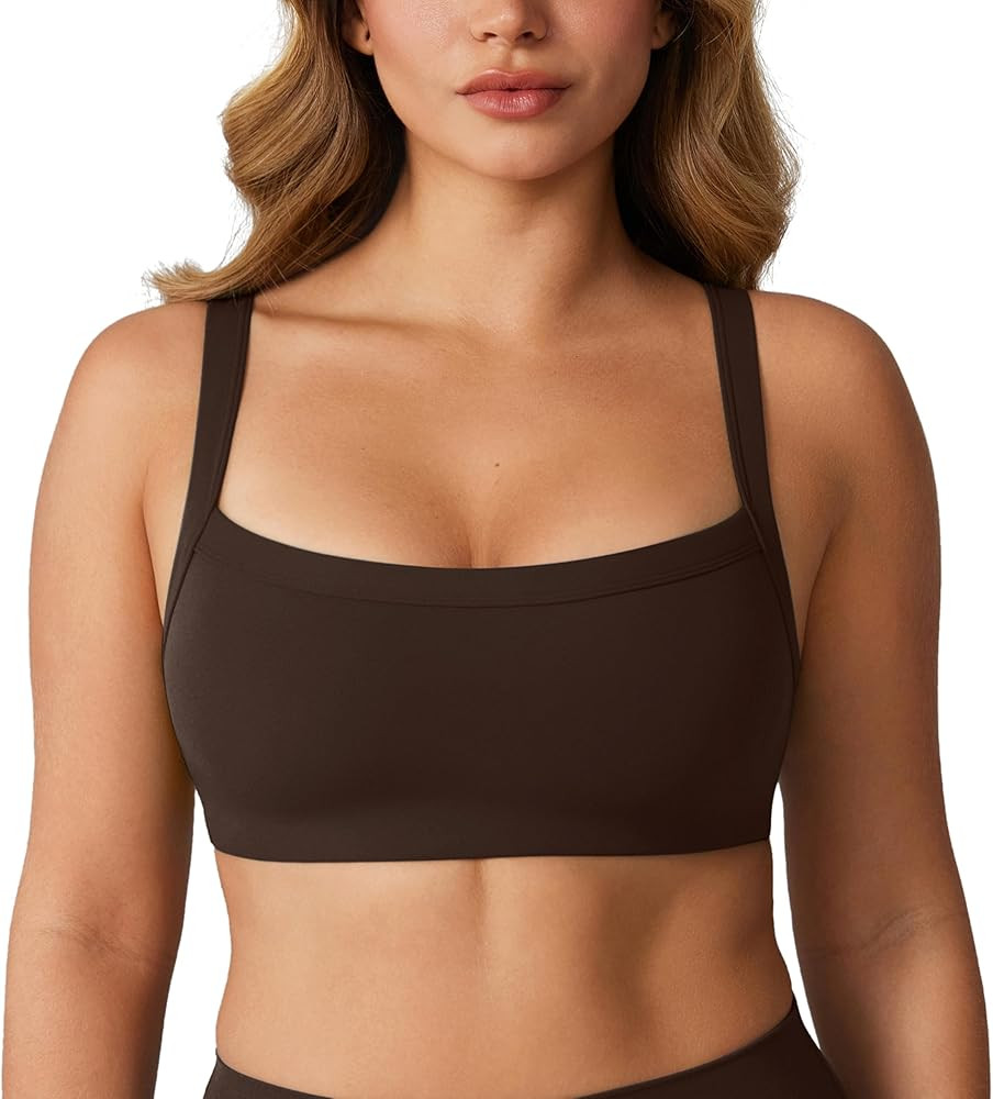 Hugcurve Adjustable Sports Bra Square Neck Wireless Padded Yoga Workout Tops | Amazon (US)