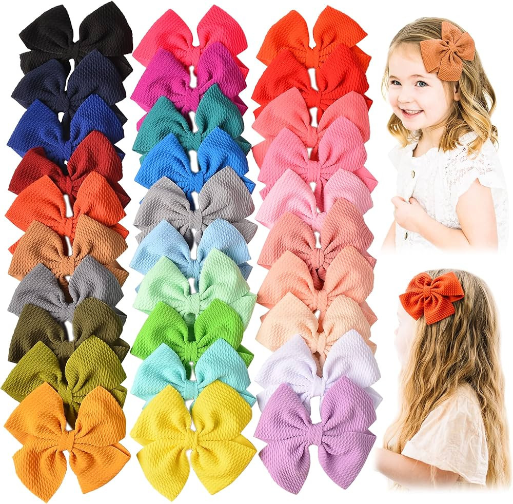 30 PCS Baby Girls Hair Bows Clips Barrettes Waffle Hair Accessories with Alligator Clip for Babie... | Amazon (US)