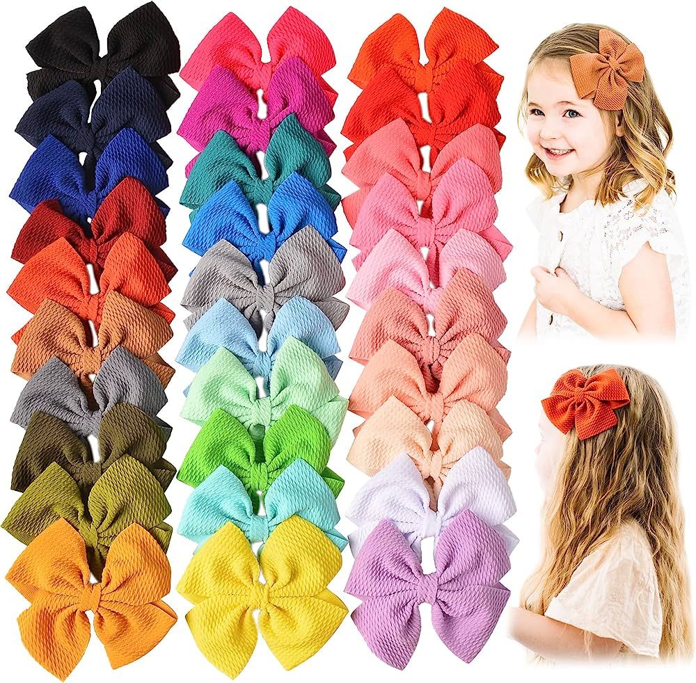 30 PCS Baby Girls Hair Bows Clips Barrettes Waffle Hair Accessories with Alligator Clip for Babie... | Amazon (US)
