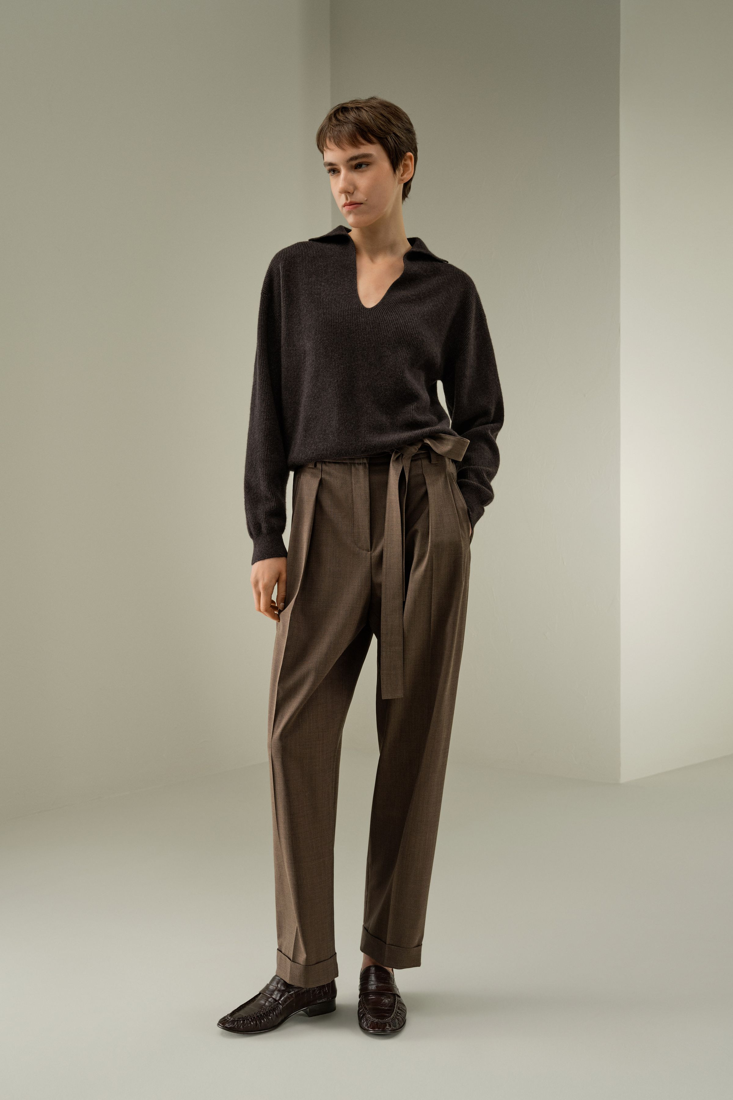 Ribbed Cashmere Polo Sweater | LILYSILK
