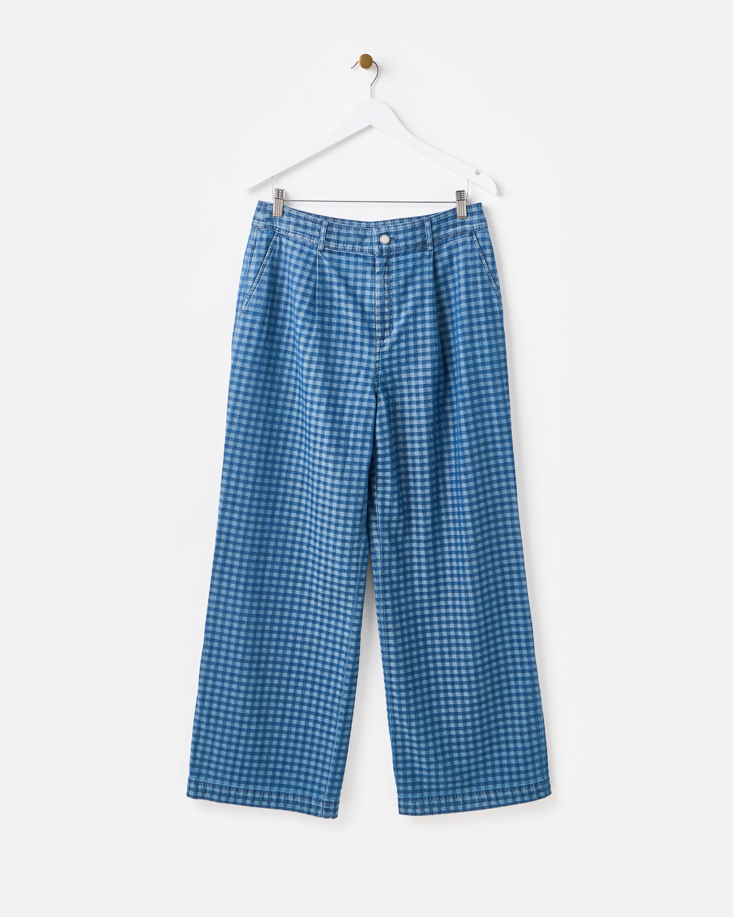 Blue Denim Gingham Wide Leg Jeans | Oliver Bonas | Oliver Bonas (Global)